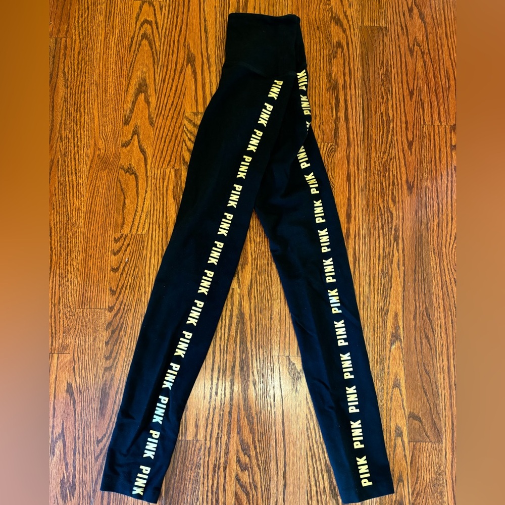 VS Pink Black Leggings with Golden PINK Pattern